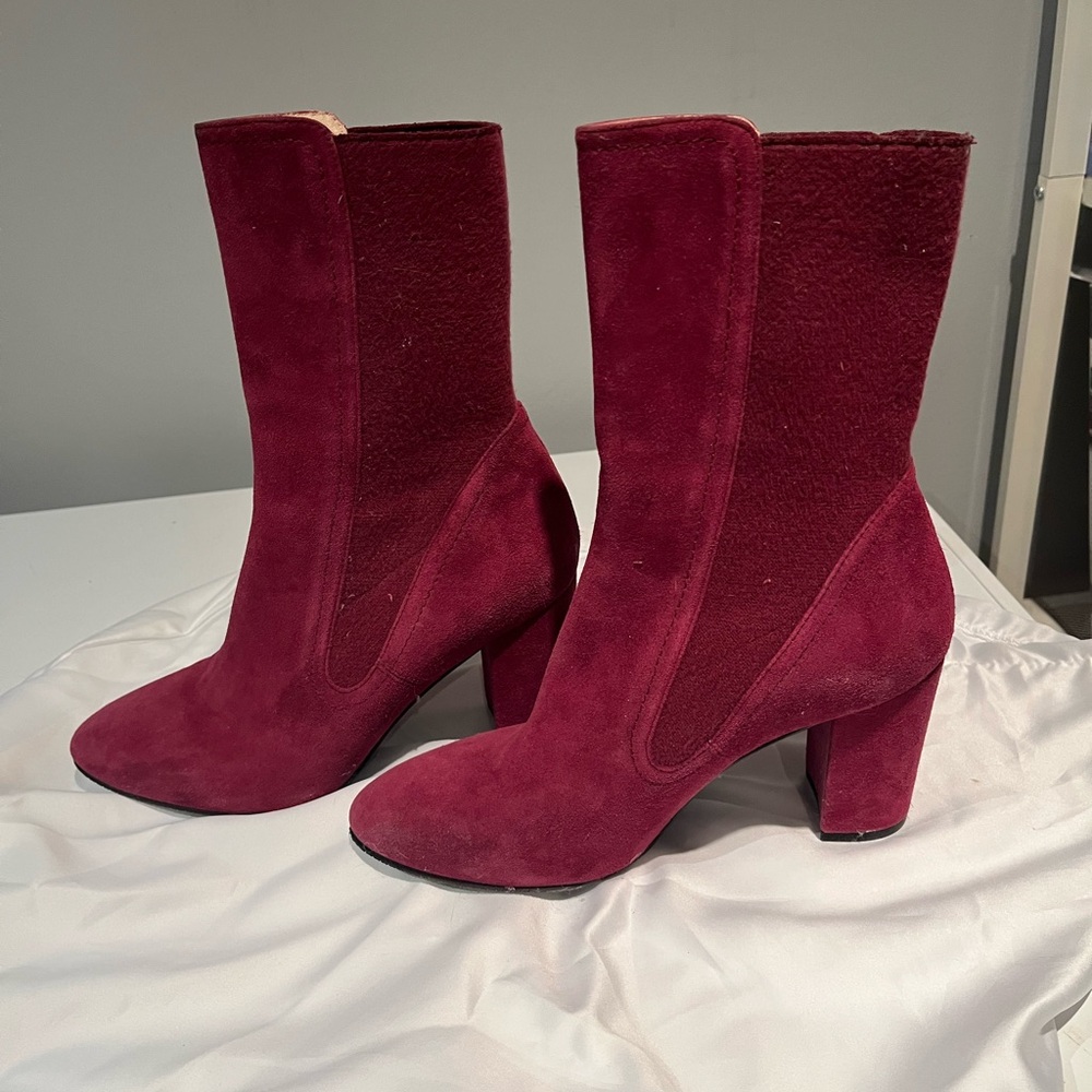 Stuart Weitzman Suede Heeled Boots, wine/red